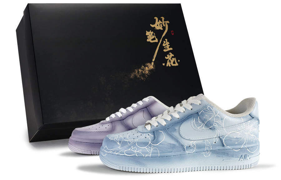 Nike Nike Air Force 1 Dreamy Floral Elegance Slip Resistant Abrasion Resistant Low top Skateboard Shoes Unisex Purple Blue