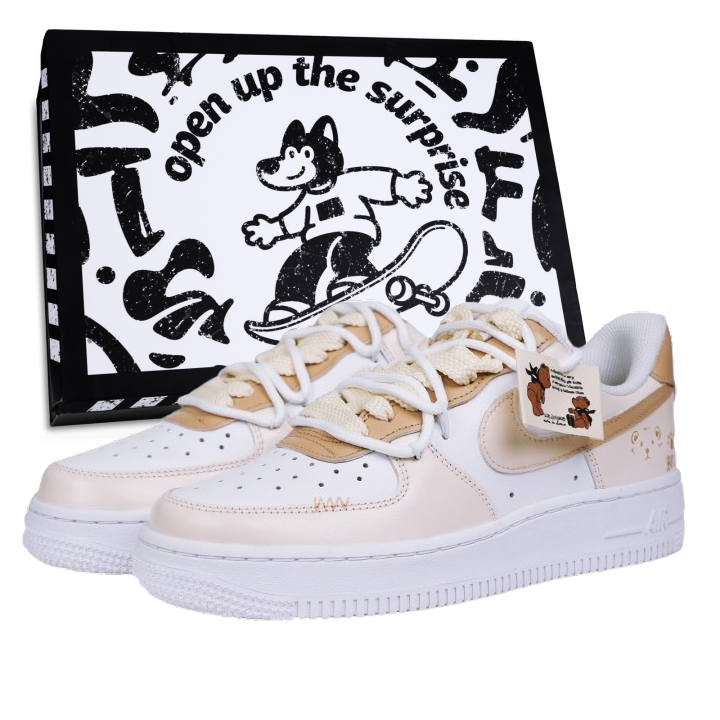 Nike Nike Air Force 1 Little Bear English Cow Leather Slip Resistant Abrasion Resistant Low top Skateboard Shoes Unisex