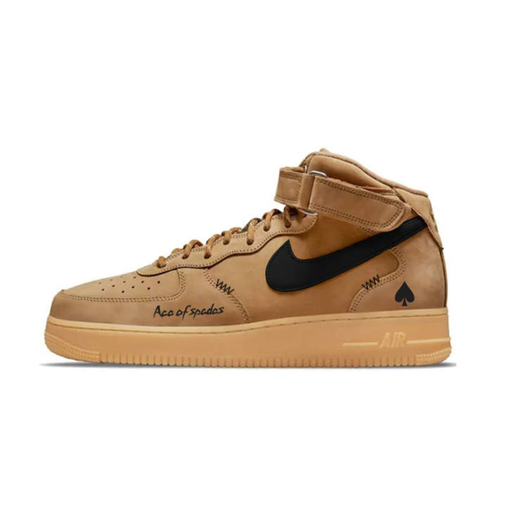 Nike Nike Air Force 1 Slip Resistant Cushioning Mid top Skateboard Shoes Unisex Brown