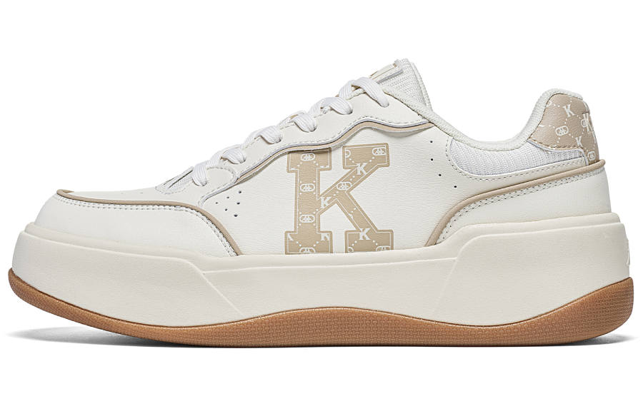 Kappa Slip Resistant Abrasion Resistant Low top Skateboard Shoes Unisex White Khaki
