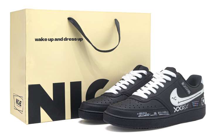 Nike Nike Court Vision Print Collection 2.0 Cushioning Lightweight Low top Skateboard Shoes Unisex Black White