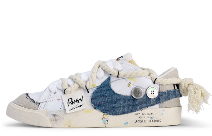 Nike Nike Blazer Low Da Vinci Custom, Denim Graffiti Abrasion Resistant Abrasion Resistant Low top Skateboard Shoes Women's