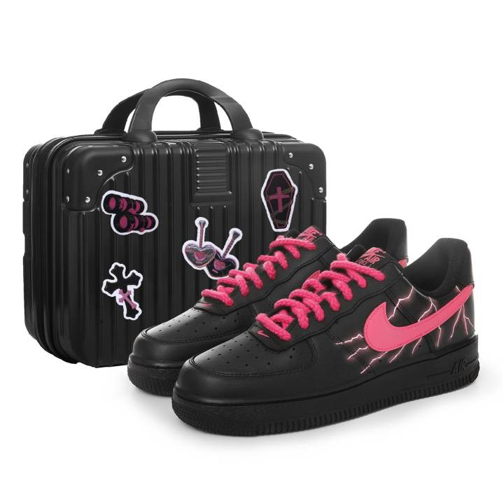Nike Nike Air Force 1 Slip Resistant Abrasion Resistant Low top Skateboard Shoes Unisex Black Pink