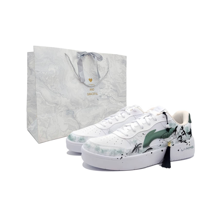 Li-Ning Li Ning Floating Boat Slip Resistant, Abrasion Resistant, Breathable Low top Skateboard Shoes Unisex White, Cyan