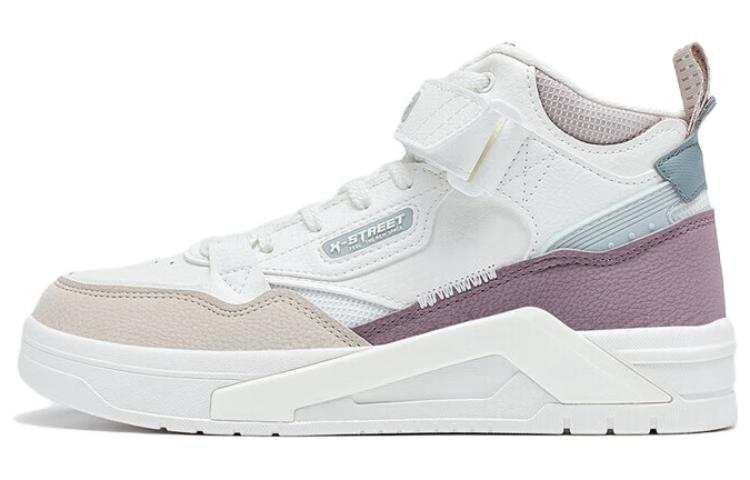 XTEP Comfortable Thermal Slip Resistant And Abrasion Resistant Mid top Skateboard Shoes Women's White Purple
