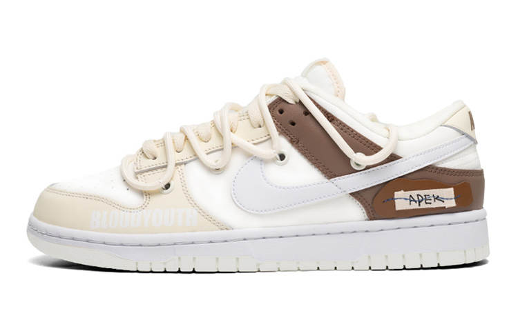 Nike Nike Dunk Leather Slip Resistant, Abrasion Resistant, Lightweight Low top Skateboard Shoes GS White Brown