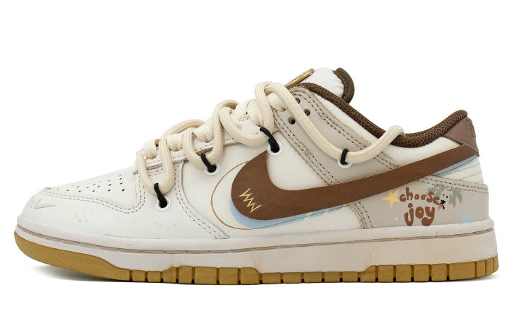 Nike Nike Dunk Leather Comfortable Low top Skateboard Shoes Unisex Beige Brown