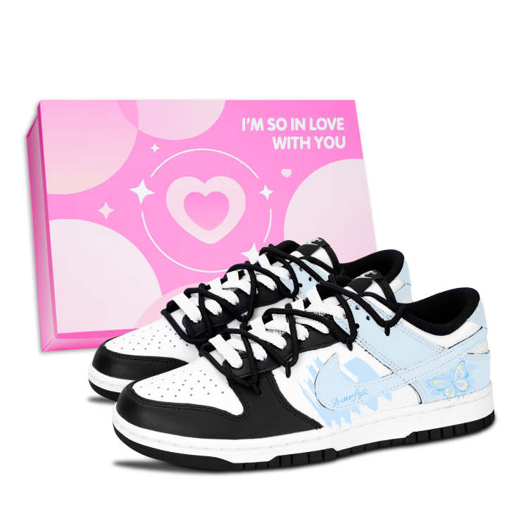 Nike Nike Dunk Black White, Fresh Butterfly Blue Abrasion Resistant Low top Skateboard Shoes Unisex Blue