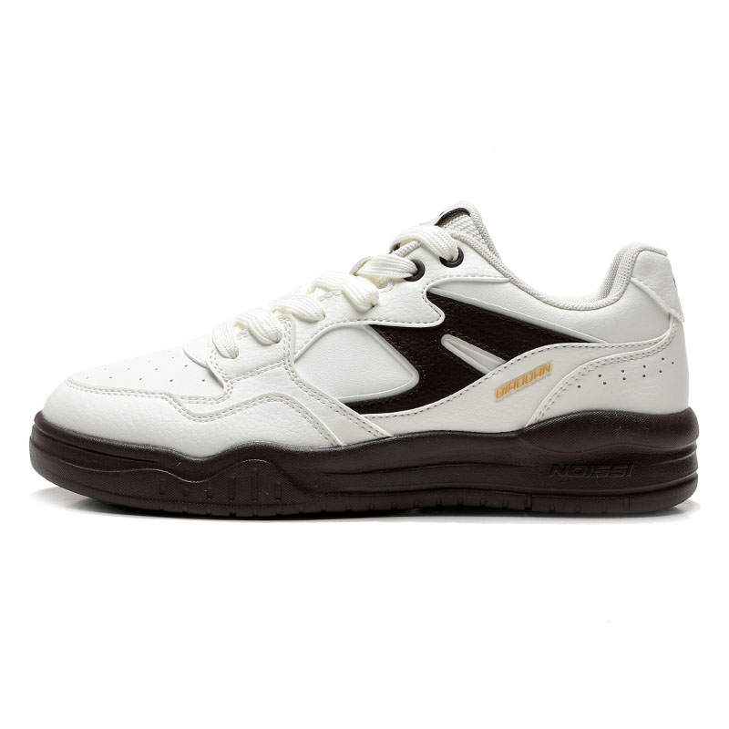 QIAODAN Classic And Versatile Slip Resistant Abrasion Resistant Low top Skateboard Shoes Women's White Brown