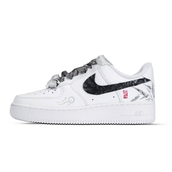 Nike Nike Air Force 1 Chinese Style Bamboo Language Abrasion Resistant Low top Skateboard Shoes Unisex Black White Gray