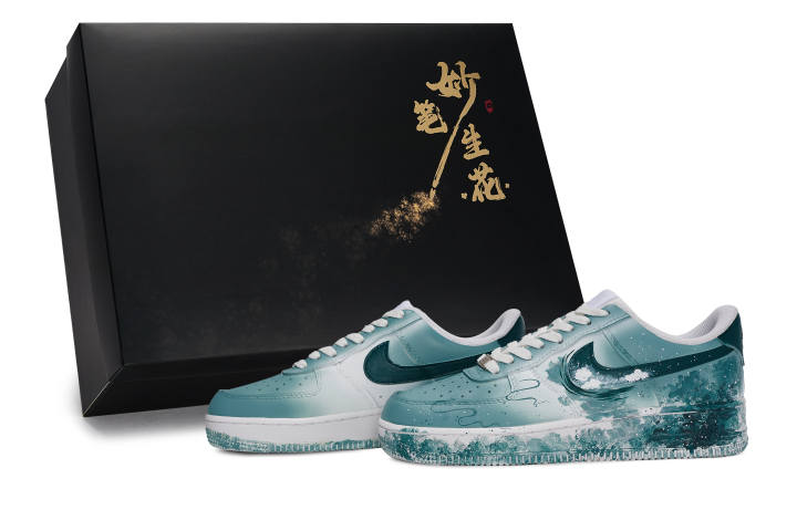Nike Nike Air Force 1 Wondrous Brush Blossoms, Ink Dyes The Flowing Clouds Slip Resistant Abrasion Resistant