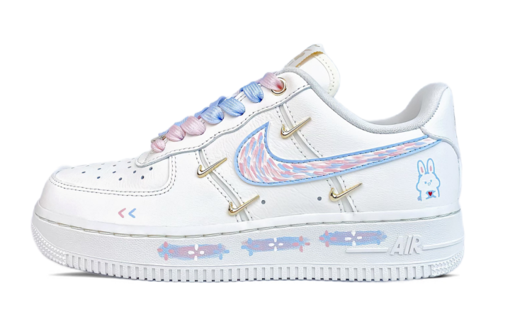 Nike Nike Air Force 1 Leather Abrasion Resistant Abrasion Resistant Low top Skateboard Shoes Women's White Pink Blue