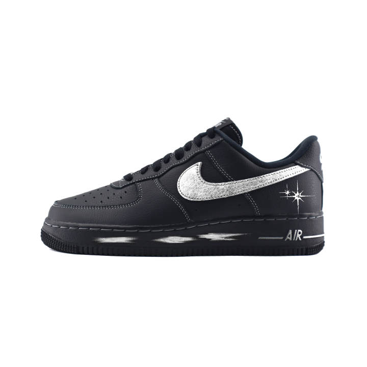 Nike Nike Air Force 1 LV 8 Stars Abrasion Resistant Low top Skateboard Shoes Unisex Black Silver