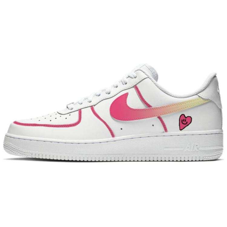 Nike Nike Air Force 1 07 LOVE Cow Leather Abrasion Resistant Low top Skateboard Shoes Unisex White Pink Yellow