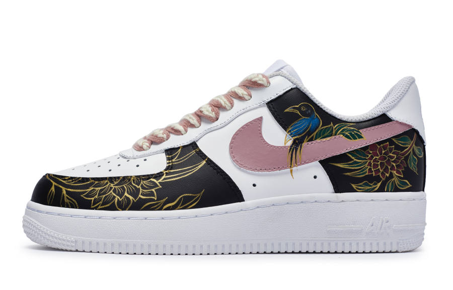 Nike Nike Air Force 1 811 Manufacturing, Magpie On The Branch Low top Skateboard Shoes Women's Black White Pink Gold