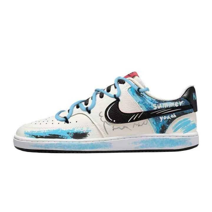 Nike Nike Court Vision 1 Mischievous Graffiti Abrasion Resistant Low top Skateboard Shoes Men's Blue Black