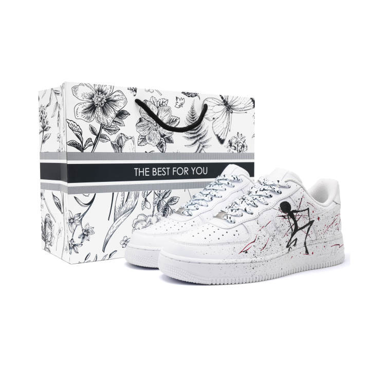 Nike Nike Air Force 1 Stick Figure Cushioning Lightweight Low top Skateboard Shoes Unisex Black White