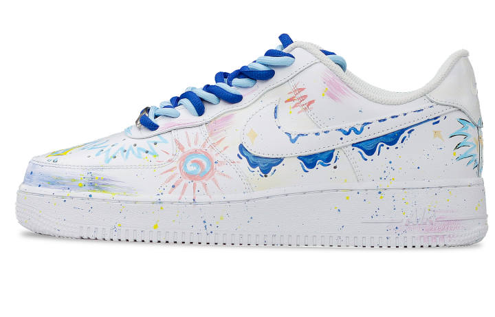 Nike Nike Air Force 1 Air Force 1 Slip Resistant Abrasion Resistant Low top Skateboard Shoes Men's White Blue