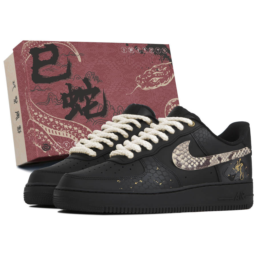 Nike Nike Air Force 1 CNY New Year Of The Snake Abrasion Resistant Abrasion Resistant Low top Skateboard Shoes Unisex Black