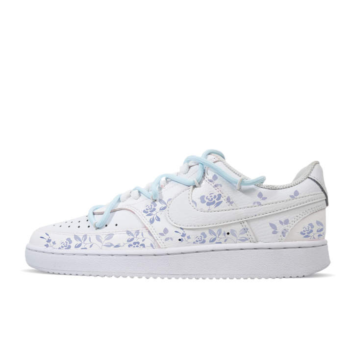 Nike Nike Court Vision Optical Blue And White Chinoiserie Wear resistant And Lightweight Low top Skateboard Shoes Women's