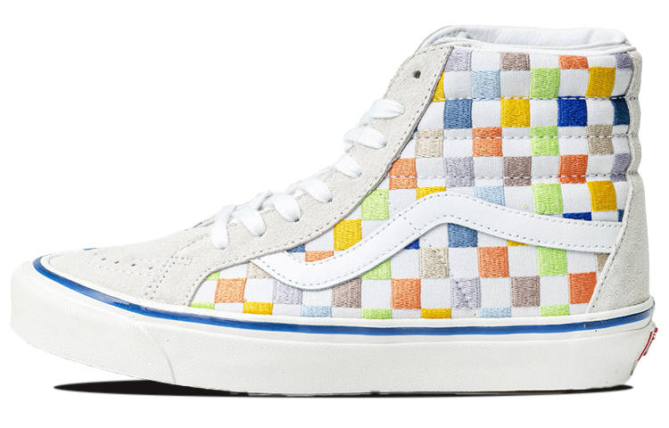 Vans SK8 HI High Top Casual Skate Shoes Unisex Beige Multi Color Grid 'Cream'