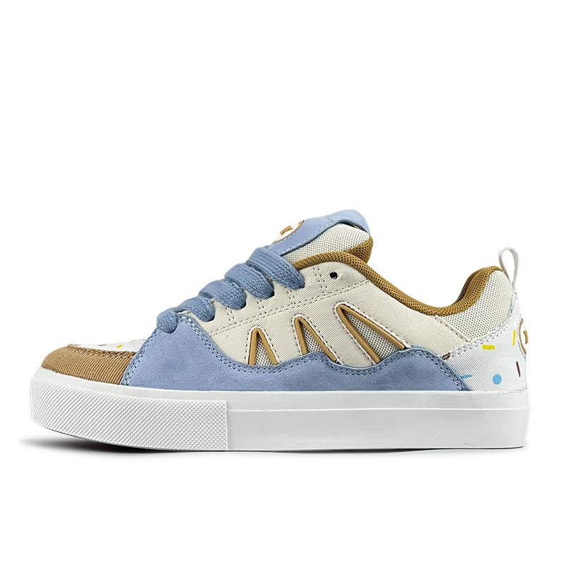 VFDF Ice Cream Ice Cream Slip Resistant Abrasion Resistant Low top Skateboard Shoes Unisex Beige Blue