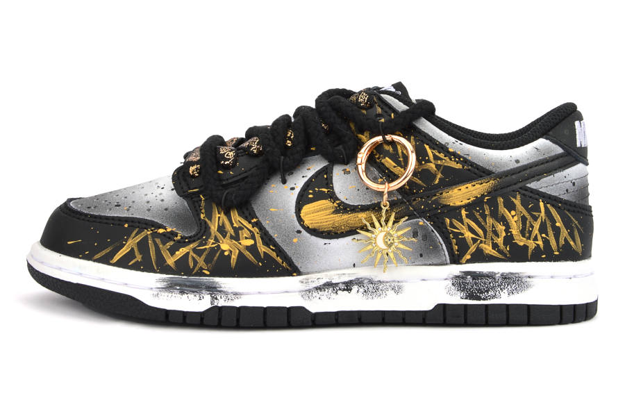 Nike Nike Dunk Abrasion Resistant Breathable Low top Skateboard Shoes Unisex Black Gold