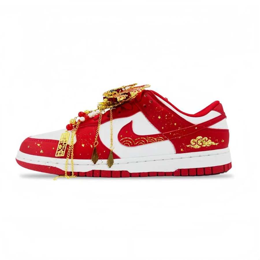 Jordan Jordan Air Jordan 1 Auspicious Clouds Comfortable Abrasion Resistant Low top Skateboard Shoes Unisex Gold Red