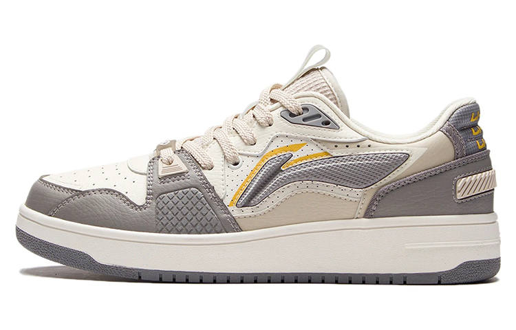 Li-Ning Li Ning Synthetic Leather, TPU Comfortable Slip Resistant Abrasion Resistant Low top Skateboard Shoes Men's White Gray