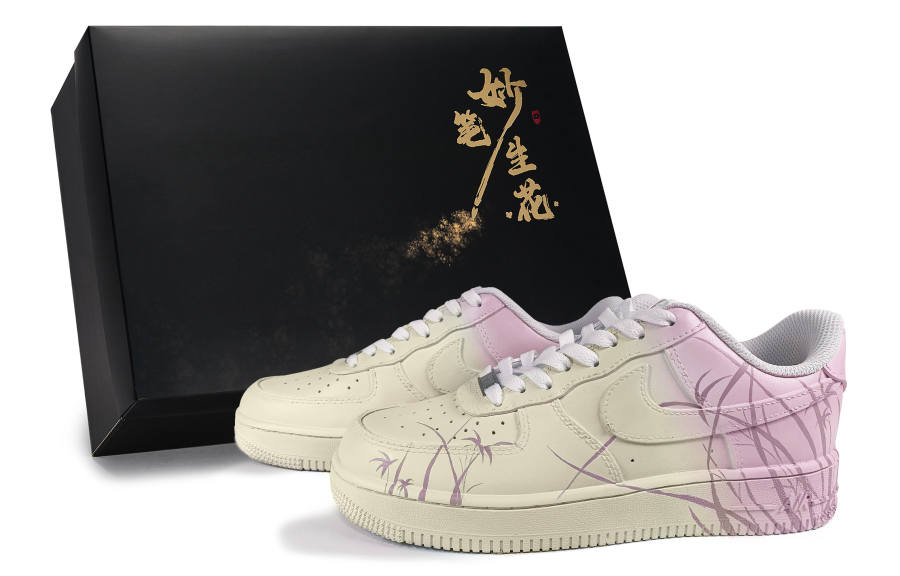 Nike Nike Air Force 1 Wondrous Brush Blossoms, Misty Blue Veil Low top Skateboard Shoes Unisex Pink Yellow