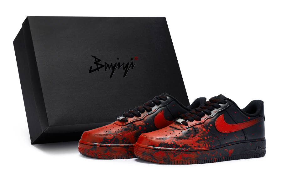 Nike Nike Air Force 1 07 811 Manufacturing, Gothic Bloodstain, Special Shoe Box Low top Skateboard Shoes Unisex Black Red