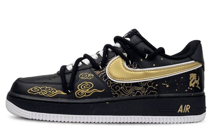 Nike Nike Air Force 1 Abrasion Resistant Low top Skateboard Shoes Men's Black Gold