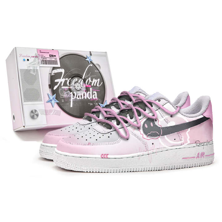 Nike Nike Air Force 1 Freedom Panda, Box, Pink Wave Synthetic Leather Slip Resistant Abrasion Resistant