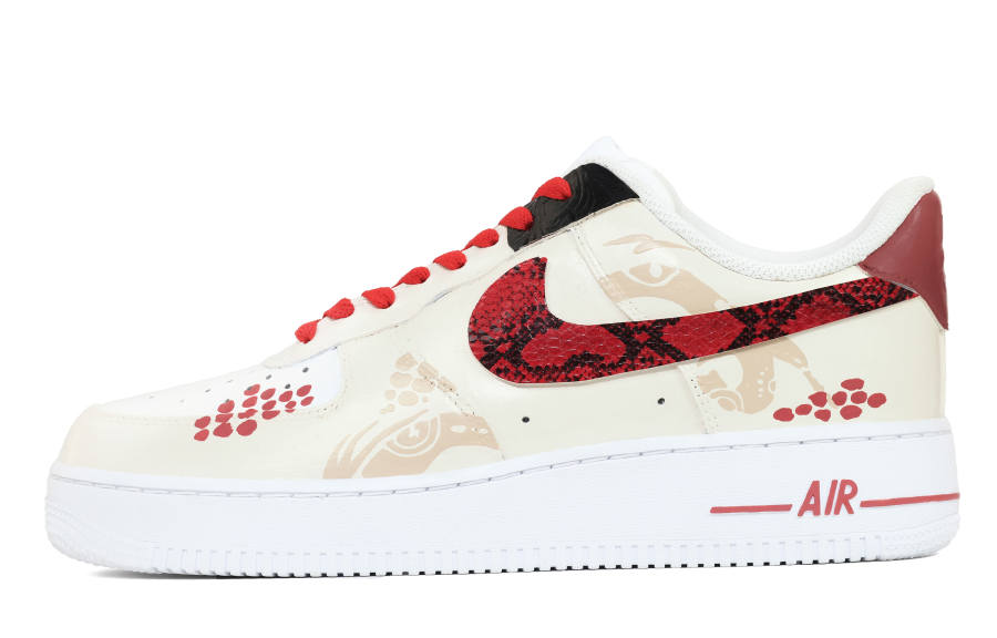 Nike Nike Air Force 1 Wearable, Serpent Blessing Anti Slip Wear Resistant Low Top Skateboard Shoes Unisex Yellow Red