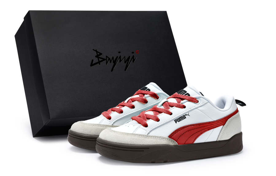 PUMA Park Lifestyle Slip Resistant Slip Resistant Low top Skateboard Shoes Unisex White Gray Red