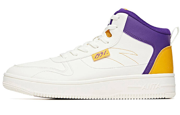 Anta Life Collection Abrasion Resistant Breathable Mid top Skateboard Shoes Men's White Purple