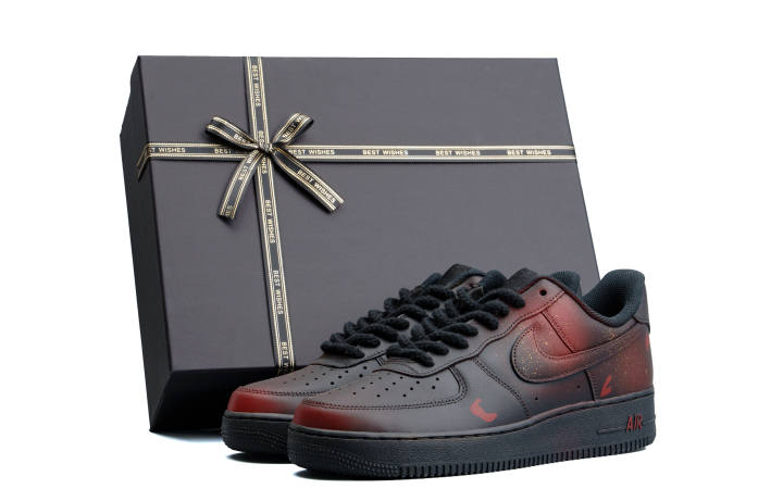 Nike Nike Air Force 1 Cushioning Impact Resistance Cushioning Impact Resistance Low top Skateboard Shoes Unisex Black Red