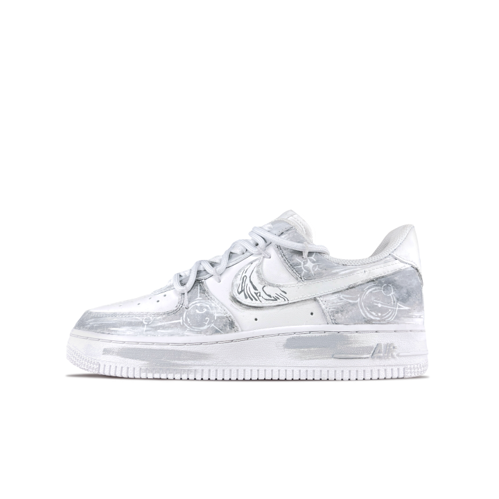 Nike Nike Air Force 1 Mechanical Spirit, Little Footprints Abrasion Resistant Low top Skateboard Shoes Unisex White Gray