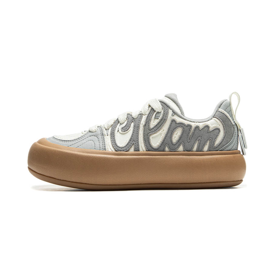 Li-Ning Li Ning Cream Puff Platform Abrasion Resistant Slip Resistant Low top Skateboard Shoes Women's Gray Beige