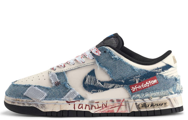 Nike Nike Dunk Da Vinci Customization, Denim Huichao Low top Skateboard Shoes Women's Blue White