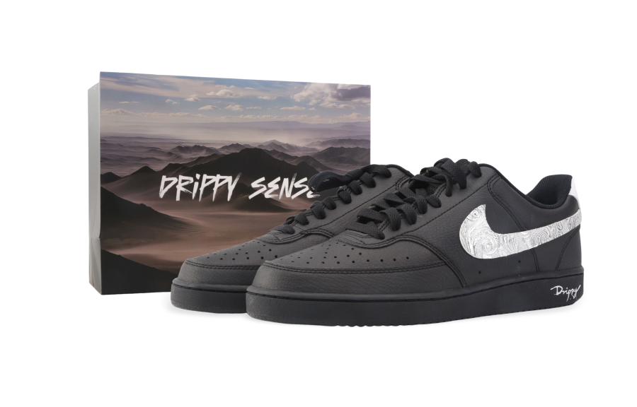 Nike Nike Court Vision 1 Drippy Embossed Abrasion Resistant Abrasion Resistant Low top Skateboard Shoes Unisex Black White