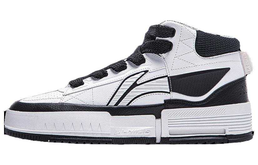 Li-Ning Li Ning Mileage Slip Resistant Abrasion Resistant Mid top Skateboard Shoes Men's White Black