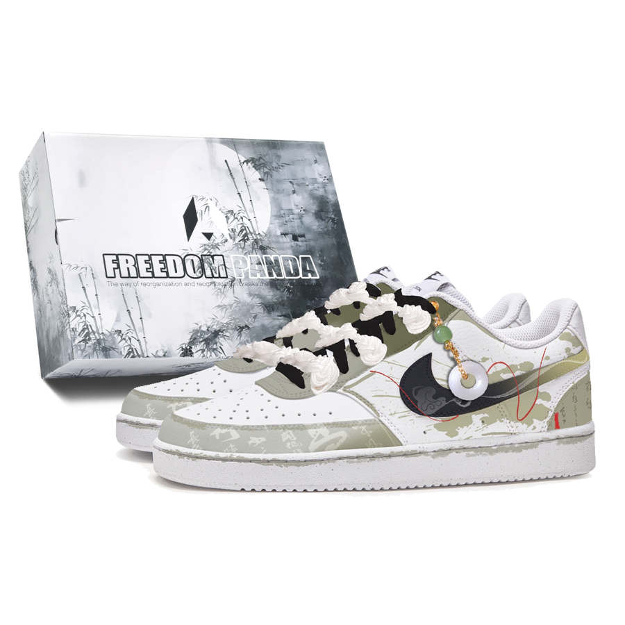 Nike Nike Court Vision Freedom Panda, Box, Drunken Longjing Slip Resistant Low top Skateboard Shoes Men's White Green