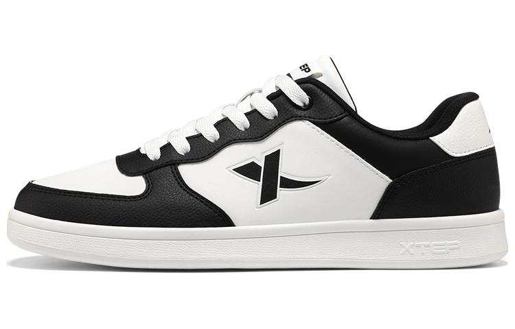 XTEP Leather Comfortable Abrasion Resistant Low top Skateboard Shoes Men's Black White
