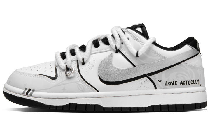 Nike Nike Dunk Simple Love Synthetic Leather Abrasion Resistant Low top Skateboard Shoes Unisex White Silver