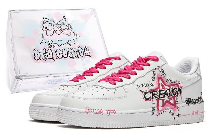 Nike Nike Air Force 1 Low Da Vinci Custom, Box, Starry Fate Low top Skateboard Shoes Women's White Pink