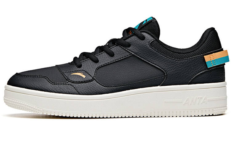 Anta Synthetic Leather Casual Coverage Slip Resistant Low top Skateboard Shoes Men's Black Yellow Orange