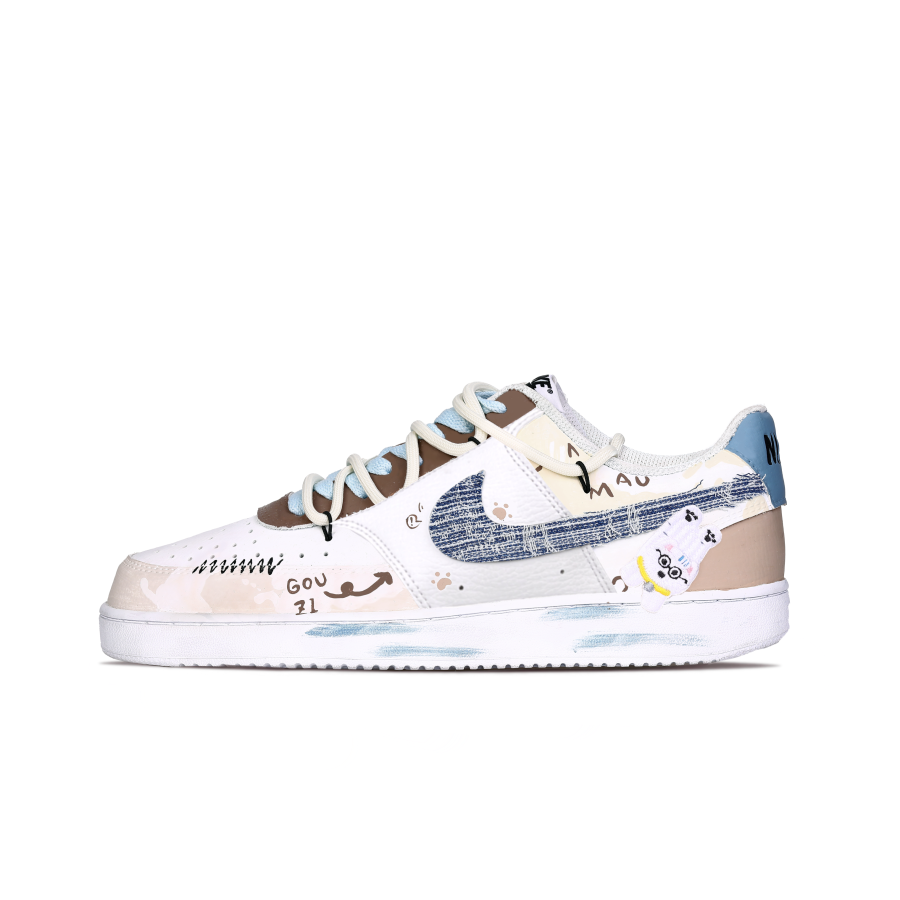 Nike Nike Court Vision 1 Mechanical Spirit, Puppy Ade Cushioning, Wear Resistant Low top Skateboard Shoes Unisex White Blue