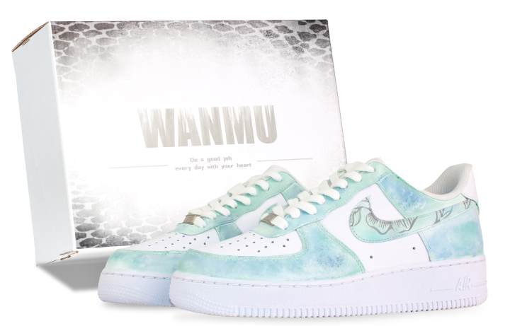 Nike Nike Air Force 1 Dreams Painted In Ink And Color Slip Resistant Abrasion Resistant Low top Skateboard Shoes Men's Cyan