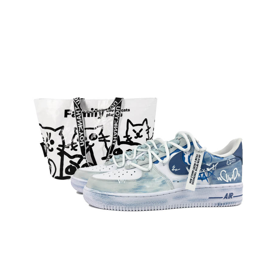 Nike Nike Air Force 1 Slip Resistant Abrasion Resistant Low top Skateboard Shoes Unisex Ether Blue